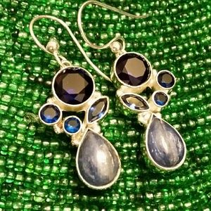 .925 Silver Kyanite & Blue Sapphire Hook Earrings